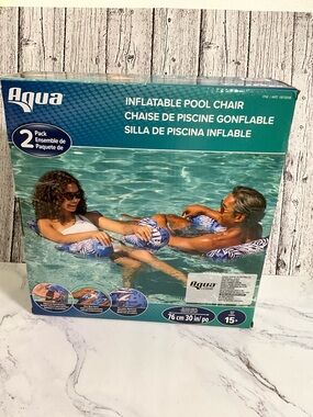 Aqua Blue and White Inflatable Pool chair- 2 Pack
